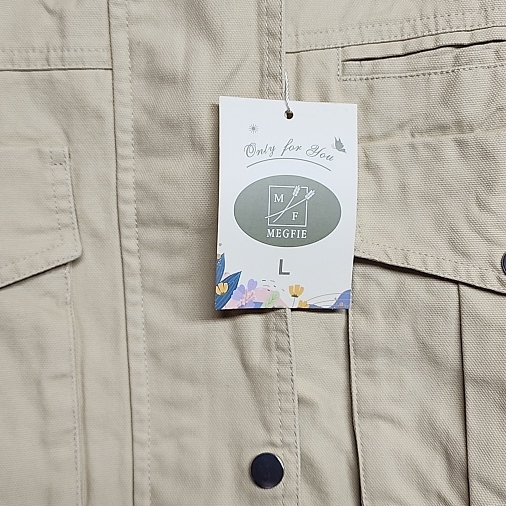 Megfie Light Tan With Dark Brown Collar Sz L Lightweight Barn Jacket Gorpcore - Picture 4 of 10